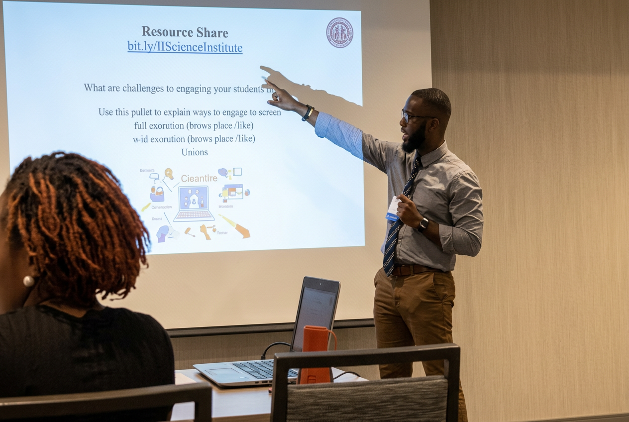 Dr. Marquis Mason facilitating a science institute session with educators.