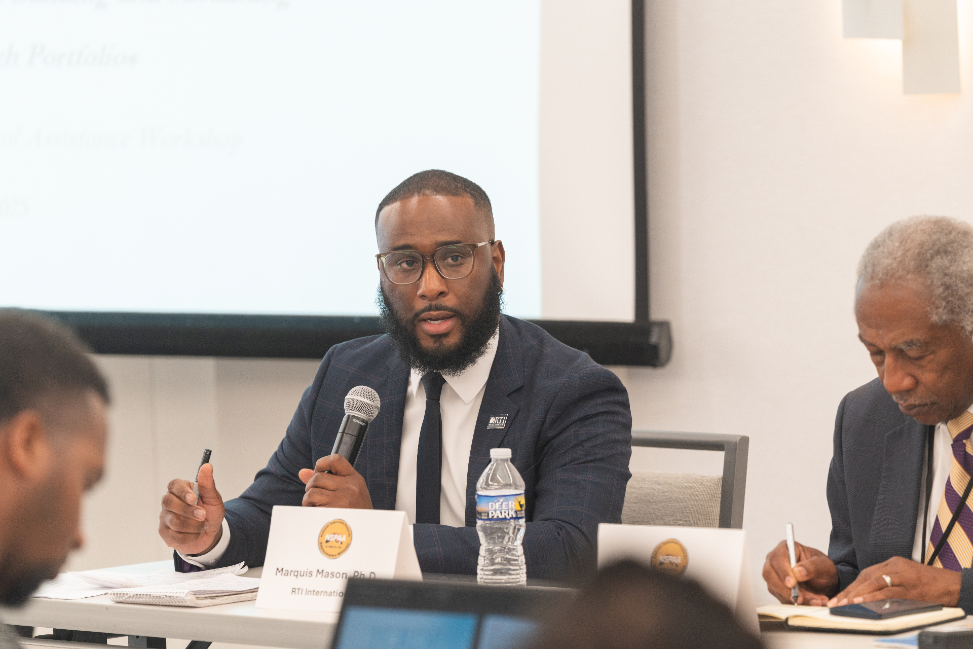 Dr. Marquis Mason speaking on a panel at a national convening on research, policy, and practice.